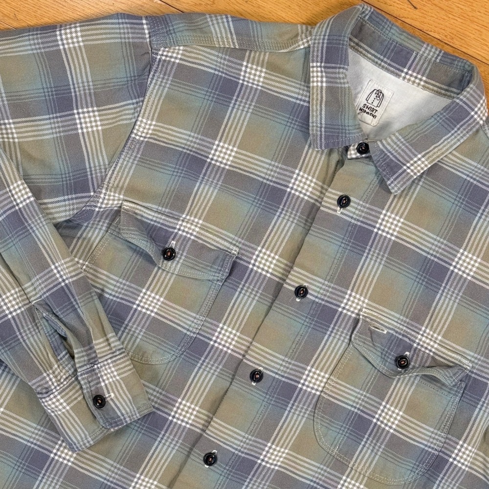 Kato by Hiroshi Kato Mens Moss Green Plaid Cotton Flannel Shirt Size M 0007B-136